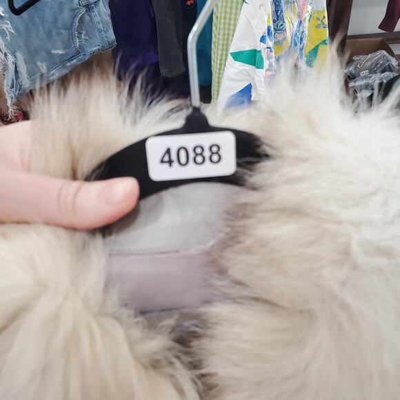 Saga Fox Coat Womens Medium Beige Cream Real Fox Fur Lined Luxury Glam Jacket - Picture 8 of 8